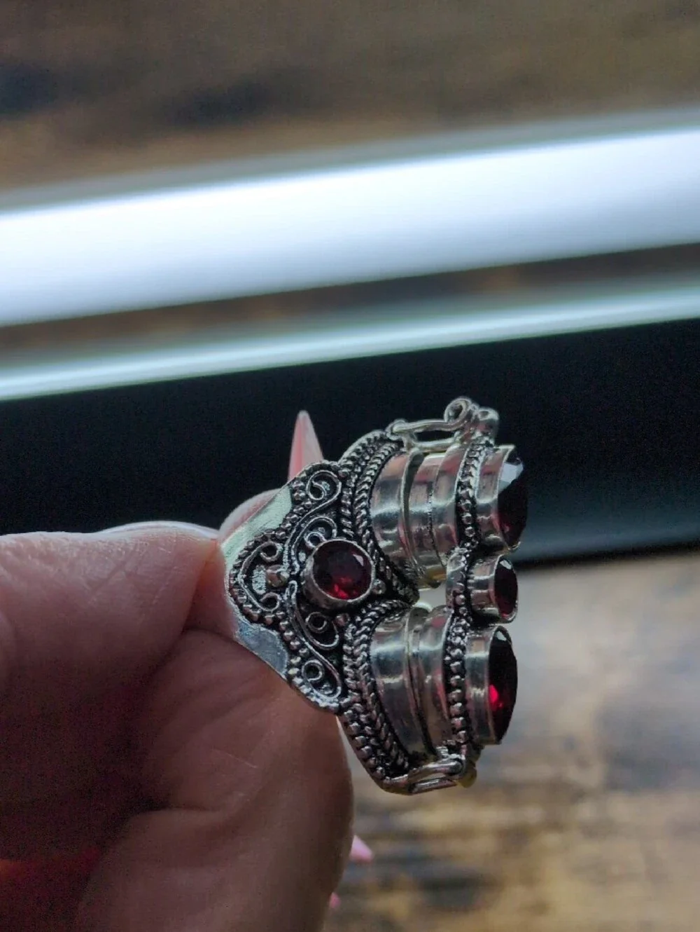 Vintage-Inspired Locket/Poison Ring with Red Garnet Stones+925 Silver